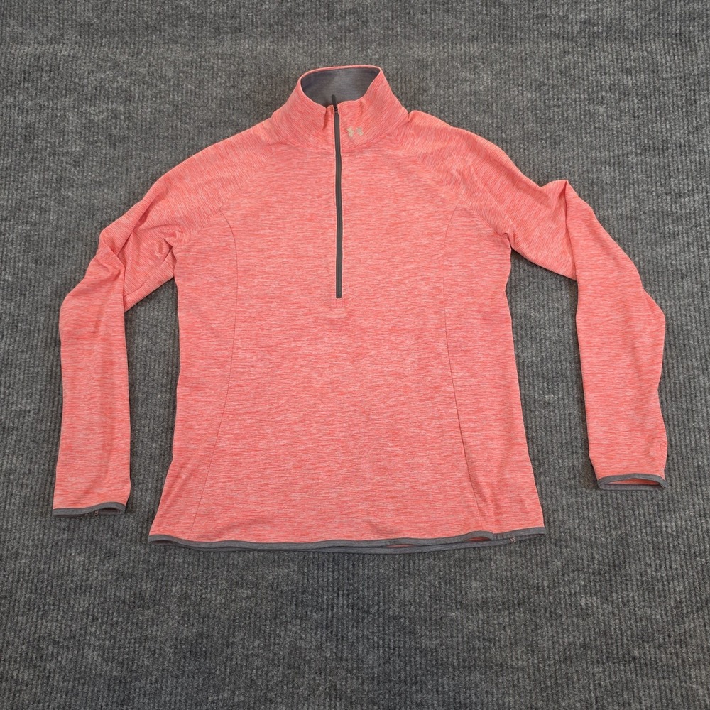 Under Armour HeatGear Womens XL 1/2 Zip Pullover Orange Space Dye Running Shirt
